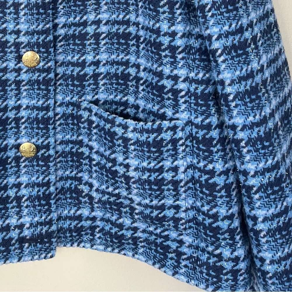 NWT J.Crew Womans 14 Baltic Blue Check Lady Jacket Crop Tweed Blazer Wool Blend